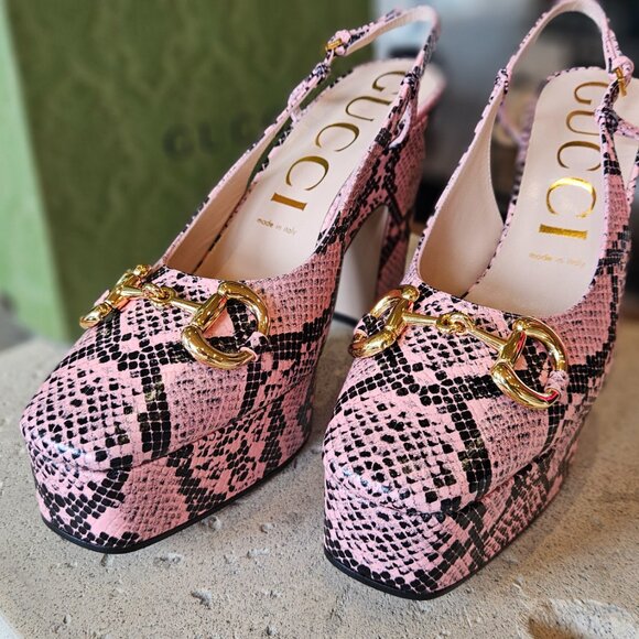 Gucci Pink & Black Python Print Heels - Picture 9 of 10